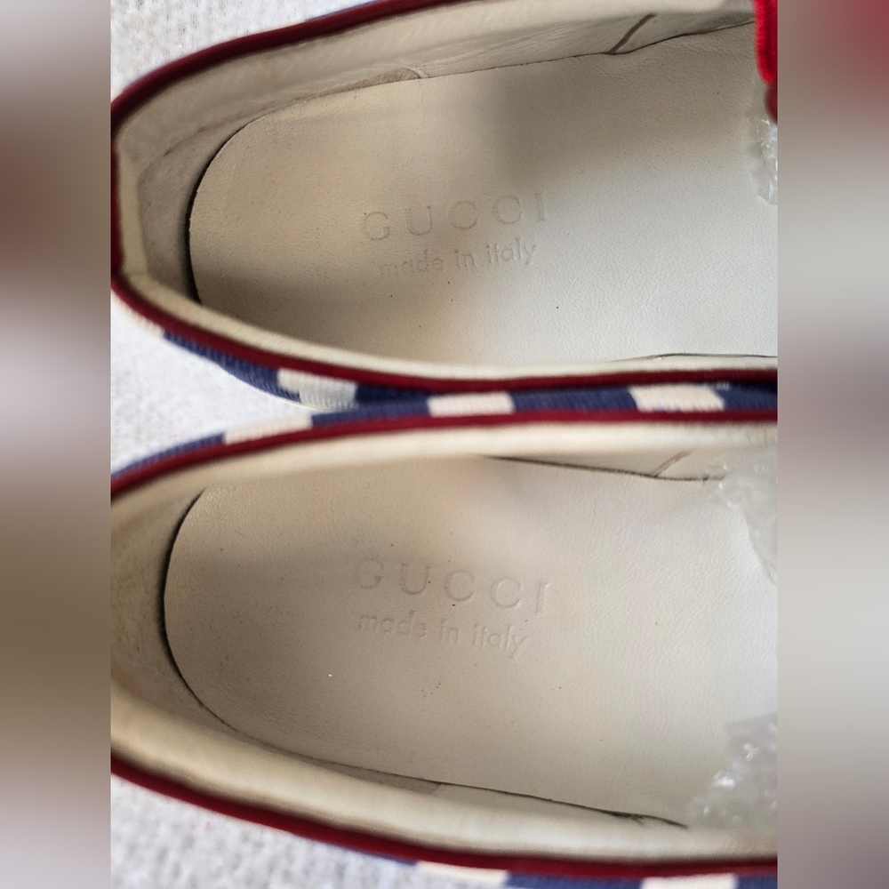 Pre-owned 💯 Authentic Gucci Dublin Stripe Slip-on Sneakers 👟  Navy/White - Picture 7 of 12